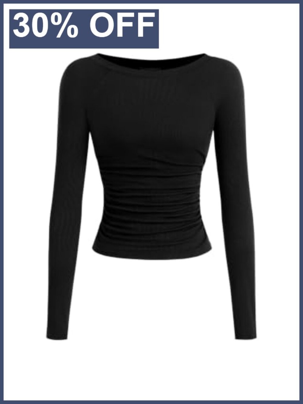 Womens Ribbed Long Sleeve Ruched Crop Top Boat Neck Fitted Shirt